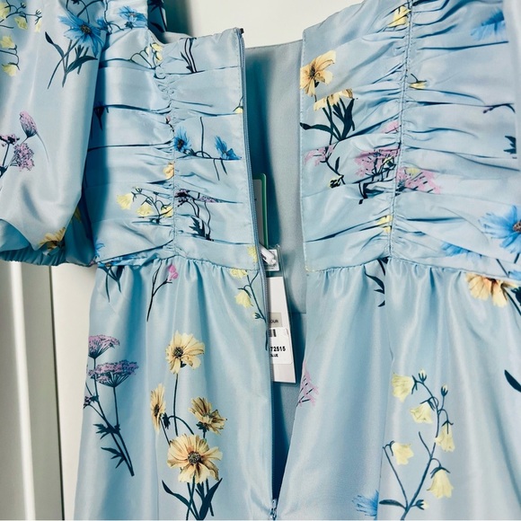 Self-Portrait Watercolour Puff Sleeve Taffeta Blue Floral Midi Maxi Dress 4 S - Picture 6 of 15